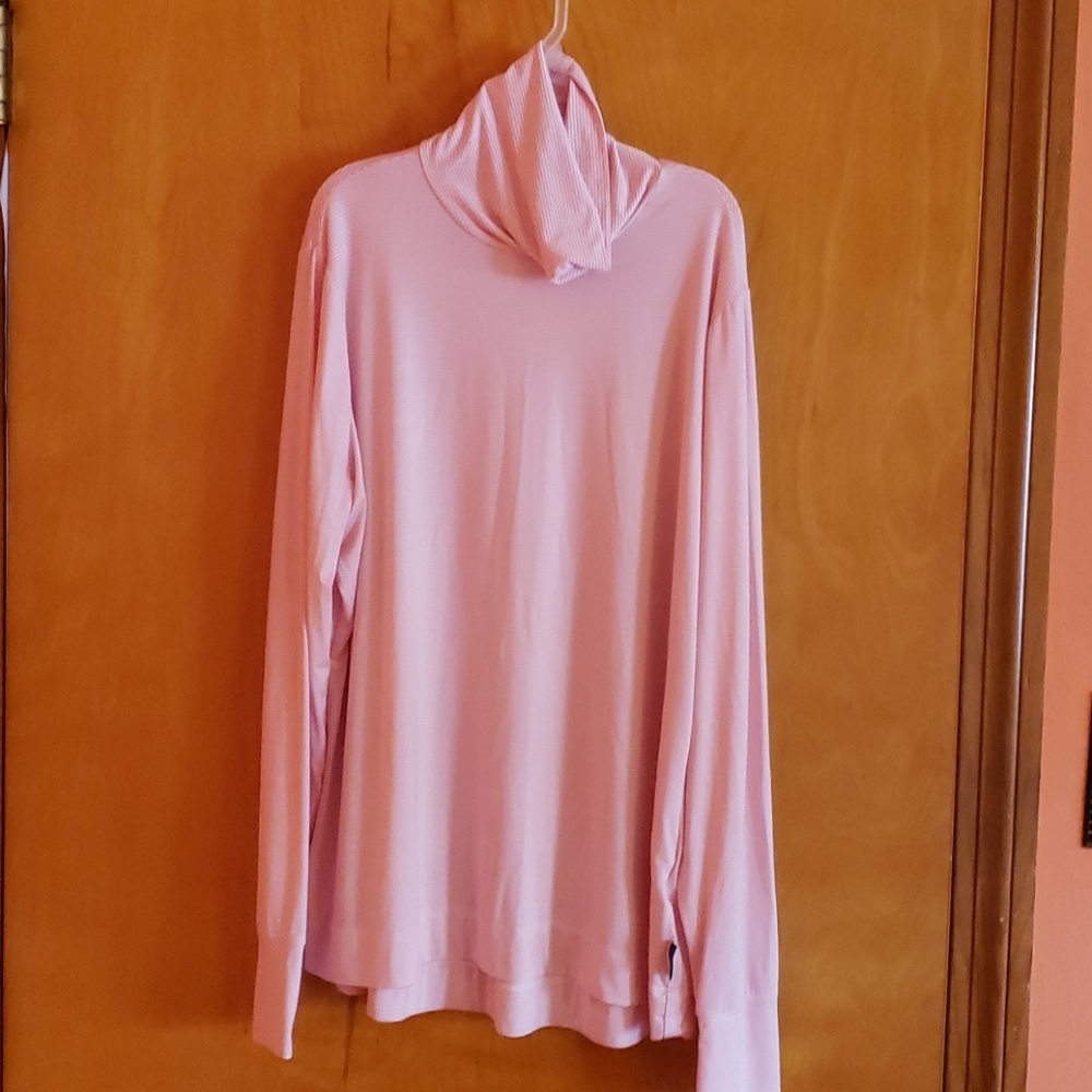 Lands' End Striped Turtleneck Coral & White Large